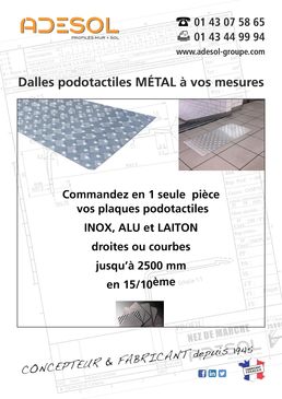 Plaque podotactile en aluminium ou acier inox brossé | DALLE PODOTACTILE MÉTAL