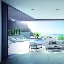 Porte fenêtre repliable pour baie d'angle de grandes dimensions | Ambial d'angle