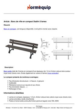 Banc de ville en compact Dublin 5 lames