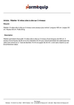 Râtelier 10 vélos côte à côte sur 2 niveaux