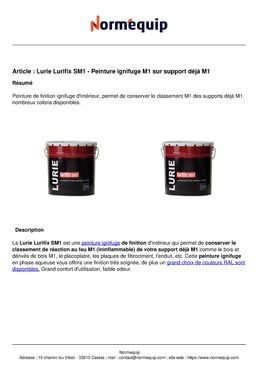 Lurie Lurifix SM1 - Peinture ignifuge M1 sur support déjà M1