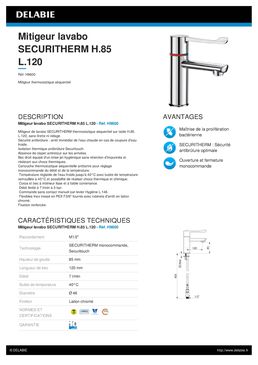 Mitigeur de lavabo thermostatique séquentiel | SECURITHERM Réf. H9600