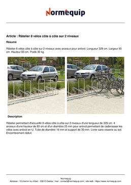 Râtelier 8 vélos côte à côte sur 2 niveaux