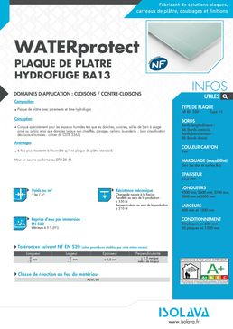 Plaque de plâtre hydrofuge BA13 | WATERprotect