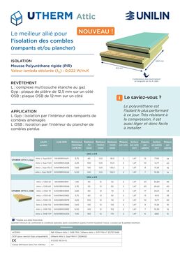 Brochure Utherm Attic - plaques isolantes pour greniers