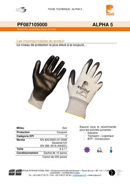 Gants de protection résistants à la coupure | ALPHA 5