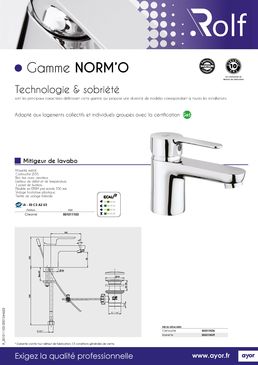 Mitigeur chromé Norm'O de lavabo, avec manette métal | ROLF