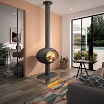 Poêle à bois design en fonte avec post combustion Flamme Verte 7 étoiles | Brio sur pied P648114