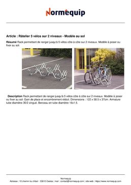 Râtelier 5 vélos sur 2 niveaux - Modèle au sol