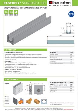 Caniveaux sans cornières en béton fibré à grilles et jusqu'à 250 kN de charge | FASERFIX STANDARD E