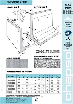 Murs béton préfabriqués de 2 à 3 m de longueur | Murs séries 200/250/300