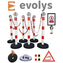 Kit de 6 poteaux de signalisation en PVC avec 25 m de chaîne | EVOLYS Réf PPC6