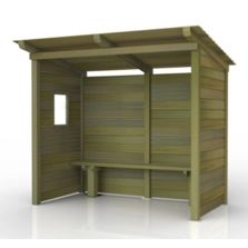 Abri bus en bois ouvert sur face avant