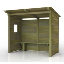 Abri bus en bois ouvert sur face avant