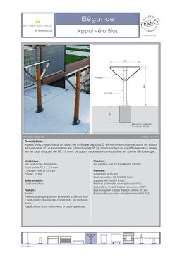 Appui vélo | Appui vélo Bios en acier et bois pour aménagements urbains