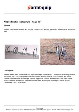Ratelier 4 vélos mural - Angle 90°