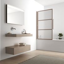 Pare baignoire relevable en verre opaque traité 3 mm et barrettes verticales | JAPANDI