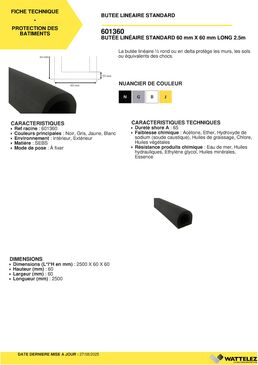 Butée linéaire, forme (D) 60 X 60 mm, longueur 2,5 m | WATTELEZ 