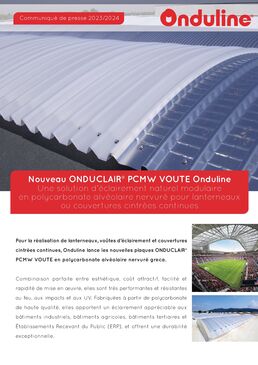 Système de plaque alvéolaire en polycarbonate pour toiture | ONDUCLAIR PCMW VOUTE 