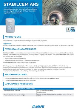 Liant cimentaire haute résistance | STABILCEM ARS pour injection et consolidation