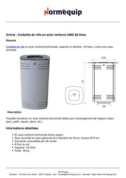 Corbeille de ville en acier renforcé AMG 60 litres