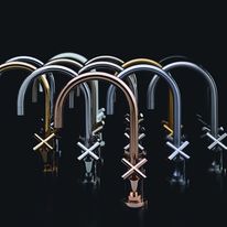 Mélangeur de lavabo monotrou finition or 18 carat et cuivre | Tara Cyprum