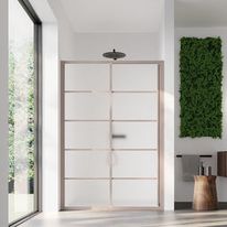 Paroi de douche verre opaque traité 4 mm et porte coulissante effet bois | JAPANDI