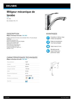 Mitigeur mécanique de lavabo à bec orientable H.95 L.170 | 2522 