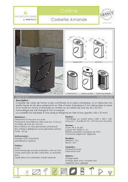 Corbeille de voirie | Corbeille Amande en acier avec parements acier ou bois
