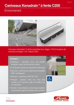 Caniveau de voirie et d'aménagement urbain avec grille en polyamide | Caniveau Kenadrain