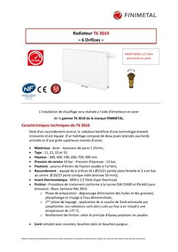 Radiateur panneau à raccordement central | T6 3010