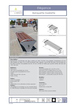 Banquette urbaine | Banquette Goélette en acier inoxydable et bois pour aménagement extérieur