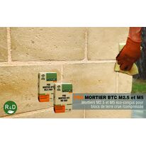 Mortier sans ciment pour blocs de terre crue compressée | Neo Terra Mortier BTC M5 R&D