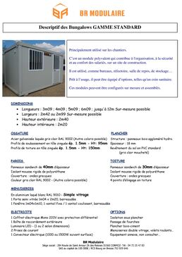 Bungalow neuf Gamme Standard pour chantiers et bureaux