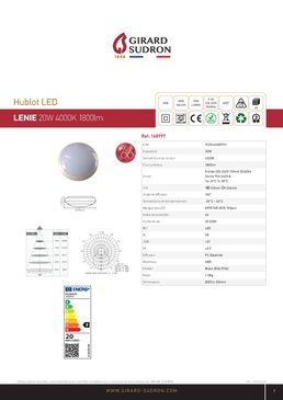 Plafonnier blanc LED IP66 Ø 355 x 118 20 W 4 000 k | Lenie 168997