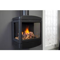 Poêle à gaz suspendu, en fonte noire et effet de feu de bois | Skive Faber