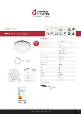 Plafonnier LED Ø 300 x 90 16 W 4 000 k 1 280 lm 160° blanc | Luna 168990