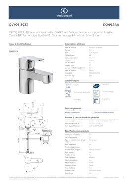 Mitigeur lavabo mono-trou Ch3 vidage métal | Olyos D2492AA