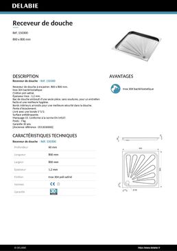 Receveur de douche 800x800 profondeur 60 mm Inox 304 satiné | Réf. 150300 
