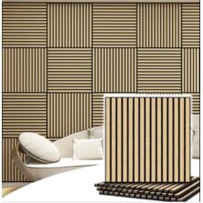 Panneau acoustique mural | Pack de 2 panneaux en tasseaux bois chêne blanc sur fond noir
