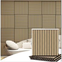 Panneau acoustique mural | Pack de 2 panneaux en tasseaux bois chêne blanc sur fond noir