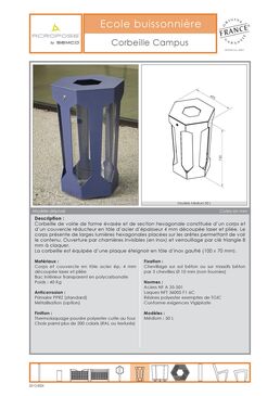 Corbeille de voirie | Corbeille Campus en acier thermolaqué 50 L