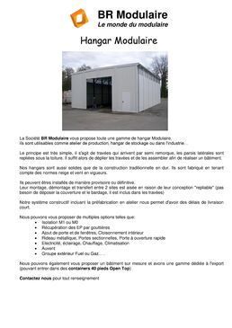 Hangars et ateliers métalliques modulaire démontables
