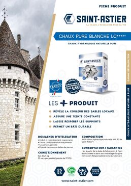 CHAUX PURE BLANCHE LC****® - NHL 3,5 - Chaux hydraulique naturelle pure – sac de 25 kg | CHXNHL3-5-25-S-9C