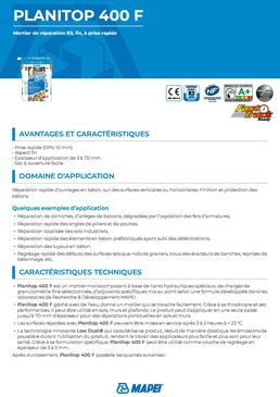 Mortier de réparation R3 | PLANITOP 400 F à prise rapide et finition fine