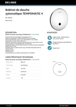 Robinet de douche encastré mural automatique pour collectivités | Tempomatic 4 Douche