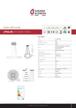 Plafonnier LED : Dalle LED 45 W 3 000 k 3 700 lm IP40 80° UGR19 | Upsilon 168963