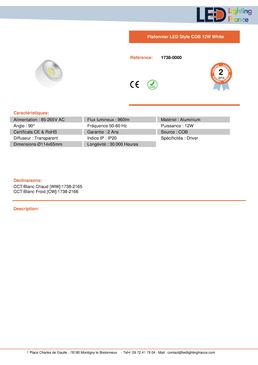 Plafonnier LED rond Style COB 12W White | Réf.1738-0000