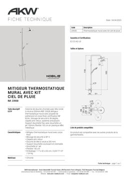 Mitigeur thermostatique de douche avec kit et ciel de pluie | 23930