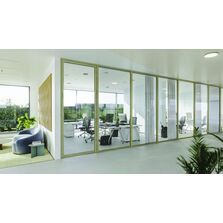 Cloison séparative vitrée coupe-feu en profilés de bois très fins à ouvrants | SlimTeq